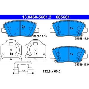 Bremsbelagsatz Scheibenbremse ATE 13.0460-5661.2 für Kia Hyundai Carens IV K9 II