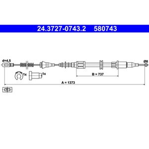 Seilzug Feststellbremse ATE 24.3727-0743.2 für Opel Corsa B Tigra