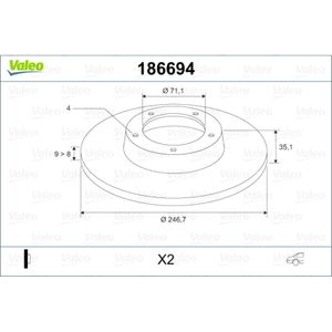 Bremsscheibe VALEO 186694 für Citroën Peugeot Xsara Picasso Partner 307 C3 I C2