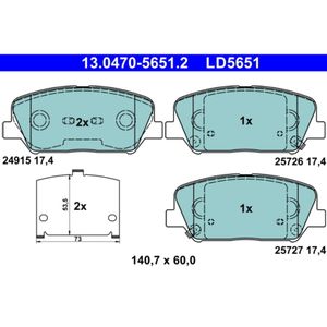 Bremsbelagsatz Scheibenbremse ATE 13.0470-5651.2 für Hyundai Kia I30 Cee'd