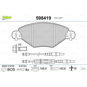 Bremsbelagsatz Scheibenbremse VALEO 598419 für Citroën C5 I Break