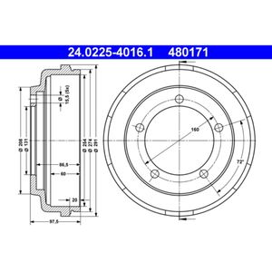 Bremstrommel ATE 24.0225-4016.1 (2 Stk.) für Ford Transit Tourneo