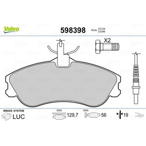 Bremsbelagsatz Scheibenbremse VALEO 598398 für Peugeot Citroën Boxer Partner