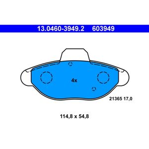 Bremsbelagsatz Scheibenbremse ATE 13.0460-3949.2 für Fiat Cinquecento