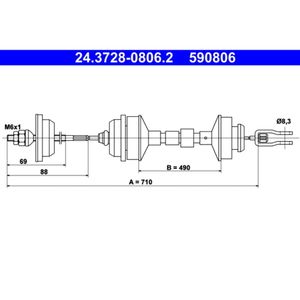 Seilzug Kupplungsbetätigung ATE 24.3728-0806.2 für Peugeot 205 II 309 I