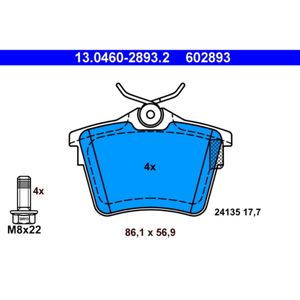 Bremsbelagsatz Scheibenbremse ATE 13.0460-2893.2 für Citroën Peugeot C5 III 407