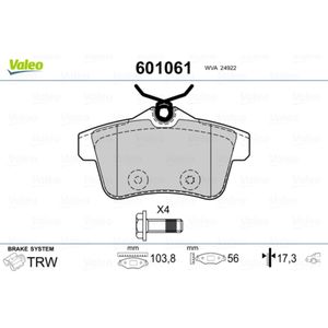 Bremsbelagsatz Scheibenbremse VALEO 601061 für Citroën Peugeot DS C4 II 508 I