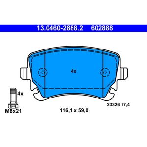 Bremsbelagsatz Scheibenbremse ATE 13.0460-2888.2 für Audi Bentley A6 C6 A4 B7