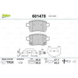 Bremsbelagsatz Scheibenbremse VALEO 601478 für Opel Adam Corsa E