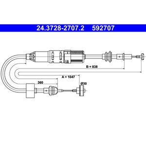 Seilzug Kupplungsbetätigung ATE 24.3728-2707.2 für VW Seat Polo III Caddy II