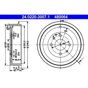 Bremstrommel ATE 24.0220-3007.1 (2 Stk.) für Fiat Lancia Alfa Romeo Ypsilon 145