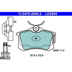 Bremsbelagsatz Scheibenbremse ATE 13.0470-2894.2 für Seat VW Audi Skoda Ibiza IV