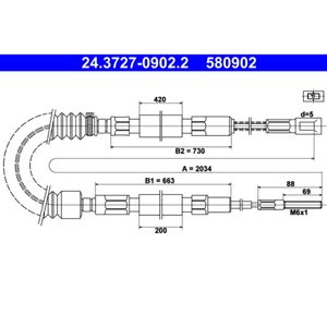 Seilzug Feststellbremse ATE 24.3727-0902.2 für Porsche 924