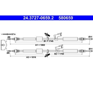 Seilzug Feststellbremse ATE 24.3727-0659.2 für Ford C-Max Focus II Turnier