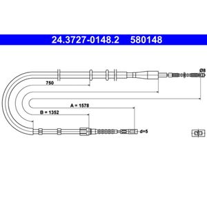 Seilzug Feststellbremse ATE 24.3727-0148.2 für Audi 80 B4 Avant