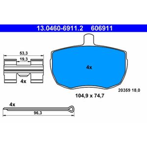 Bremsbelagsatz Scheibenbremse ATE 13.0460-6911.2 für Ford Transit