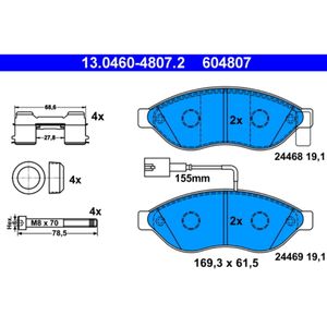 Bremsbelagsatz Scheibenbremse ATE 13.0460-4807.2 für Fiat Peugeot Citroën Ducato