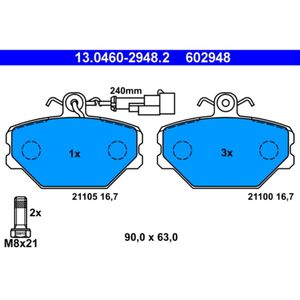 Bremsbelagsatz Scheibenbremse ATE 13.0460-2948.2 für Fiat Lancia Tipo Dedra