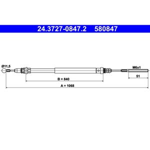 Seilzug Feststellbremse ATE 24.3727-0847.2 für Citroën Lancia Fiat Peugeot C8