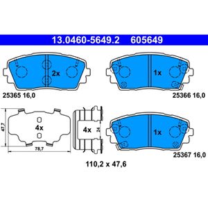 Bremsbelagsatz Scheibenbremse ATE 13.0460-5649.2 für Kia Picanto II