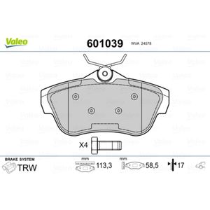 Bremsbelagsatz Scheibenbremse VALEO 601039 für Fiat Peugeot Citroën Scudo Expert