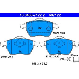 Bremsbelagsatz Scheibenbremse ATE 13.0460-7122.2 für Audi Skoda VW Seat A3