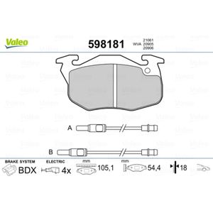 Bremsbelagsatz Scheibenbremse VALEO 598181 für Peugeot Citroën 106 I 306 Saxo