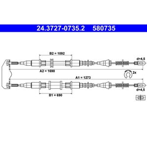 Seilzug Feststellbremse ATE 24.3727-0735.2 für Opel Astra F CC