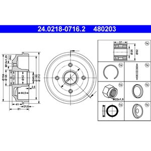 Bremstrommel ATE 24.0218-0716.2 (2 Stk.) für Citroën Peugeot ZX