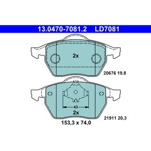 Bremsbelagsatz Scheibenbremse ATE 13.0470-7081.2 für VW Audi Skoda Seat Golf III