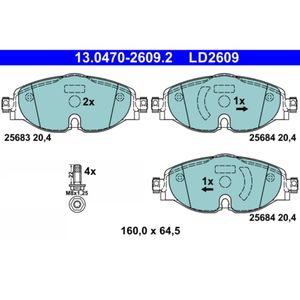 Bremsbelagsatz Scheibenbremse ATE 13.0470-2609.2 für VW Skoda Audi UP! Caddy IV