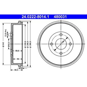 Bremstrommel ATE 24.0222-8014.1 (2 Stk.) für Ford Mondeo I Turnier