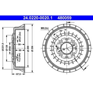 Bremstrommel ATE 24.0220-0020.1 (2 Stk.) für Lada Samara Forma Priora 110