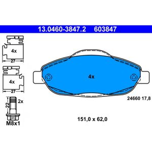 Bremsbelagsatz Scheibenbremse ATE 13.0460-3847.2 für Peugeot 308 I 3008 Van