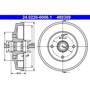 Bremstrommel ATE 24.0220-0006.1 (2 Stk.) für Kia Rio I