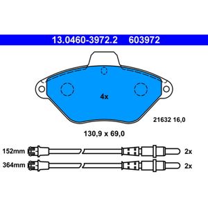 Bremsbelagsatz Scheibenbremse ATE 13.0460-3972.2 für Citroën Xantia Break