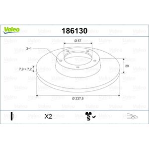 Bremsscheibe VALEO 186130 für Citroën Peugeot AX