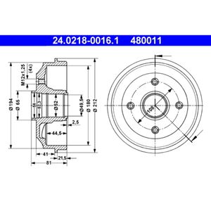 Bremstrommel ATE 24.0218-0016.1 (2 Stk.) für Citroën Peugeot ZX