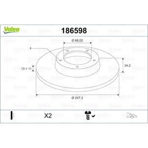 Bremsscheibe VALEO 186598 für Peugeot Citroën 306 Xsara 206+ 206 SW