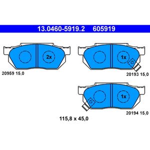 Bremsbelagsatz Scheibenbremse ATE 13.0460-5919.2 für Honda Civic IV Hatchback