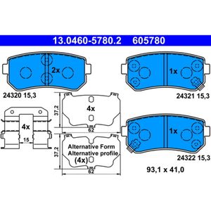 Bremsbelagsatz Scheibenbremse ATE 13.0460-5780.2 für Hyundai Kia Sonata V I20 I