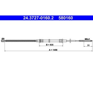 Seilzug Feststellbremse ATE 24.3727-0160.2 für VW Golf III Vento