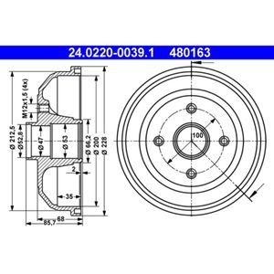 Bremstrommel ATE 24.0220-0039.1 (2 Stk.) für Opel Corsa C