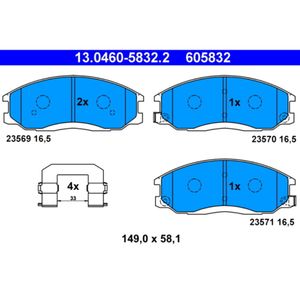 Bremsbelagsatz Scheibenbremse ATE 13.0460-5832.2 für Ssangyong Hyundai Daewoo