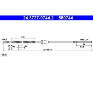 Seilzug Feststellbremse ATE 24.3727-0744.2 für Opel Corsa B Tigra