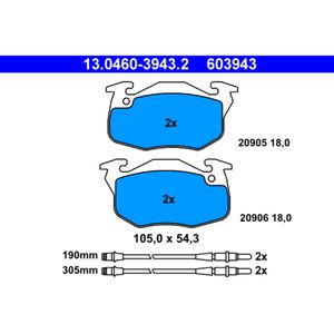 Bremsbelagsatz Scheibenbremse ATE 13.0460-3943.2 für Peugeot 106 I