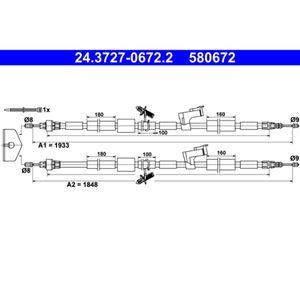 Seilzug Feststellbremse ATE 24.3727-0672.2 für Ford Kuga I Focus II