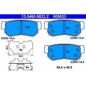 Bremsbelagsatz Scheibenbremse ATE 13.0460-5833.2 für Kia Hyundai Sportage II XG