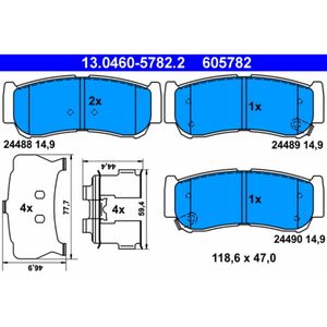 Bremsbelagsatz Scheibenbremse ATE 13.0460-5782.2 für Hyundai Santa FÉ II