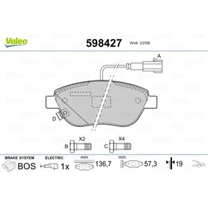 Bremsbelagsatz Scheibenbremse VALEO 598427 für Fiat Abarth Opel Lancia Doblo